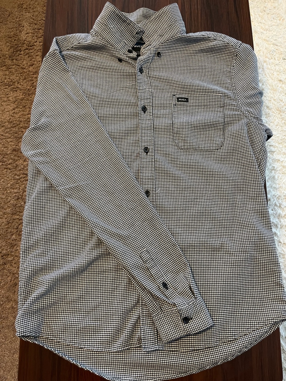 RVCA Black and White Micro-Check Button-Down Shirt